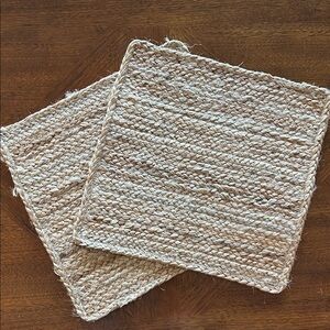 Woven Braided Square Placemat Set 2 neutral natural coastal soft flexible